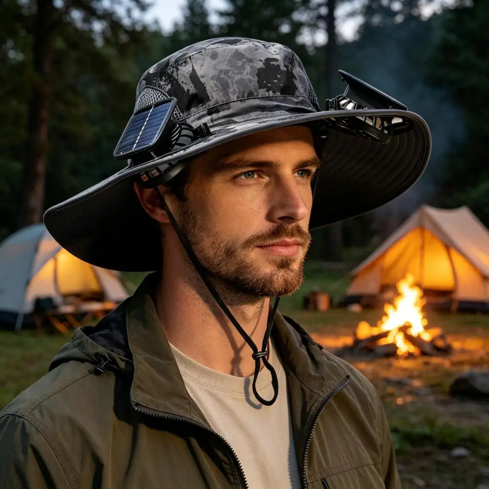 Solar Hat — Cooling Fan, Adjustable, Wide Brim, Portable, UV Protection