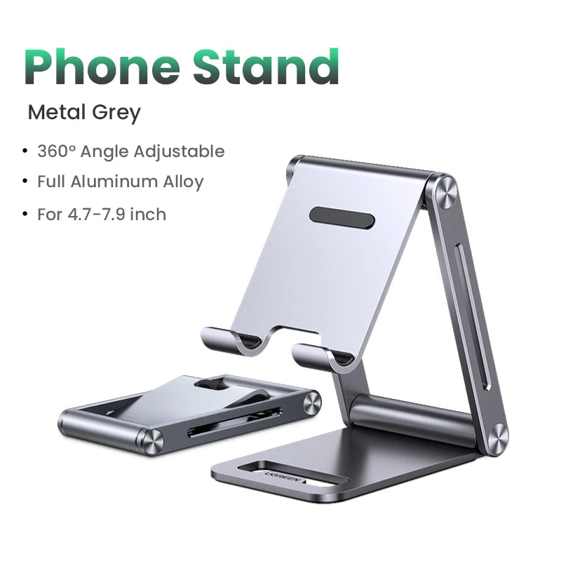 Aluminum Phone & Tablet Desk Stand - Adjustable Foldable Holder for iPhone iPad Galaxy, Anti-Slip Premium Aluminum, Ergonomic Tech Stand