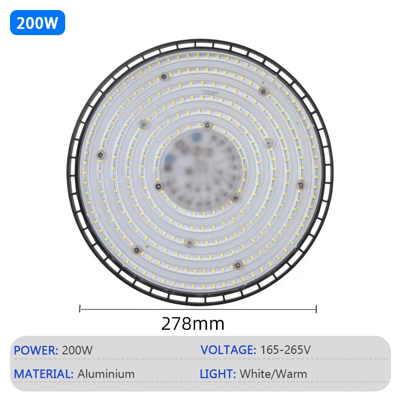 UFO LED Shop Light — 200W, Industrial, High Bay, Commercial, Warehouse, Garage