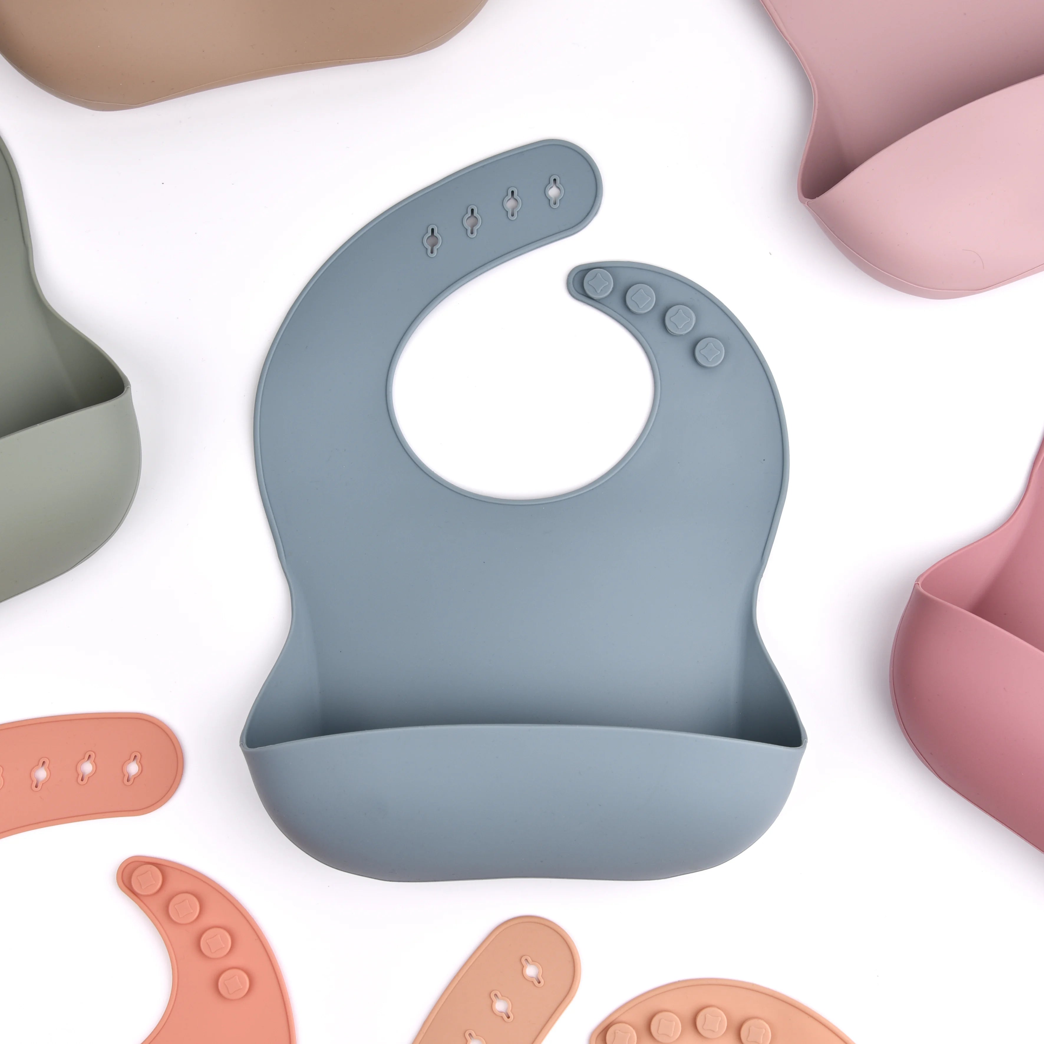 Silicone Baby Feeding Bib with Deep Food Catcher - Waterproof, Adjustable, Dishwasher-Safe in 10 Modern Colors
