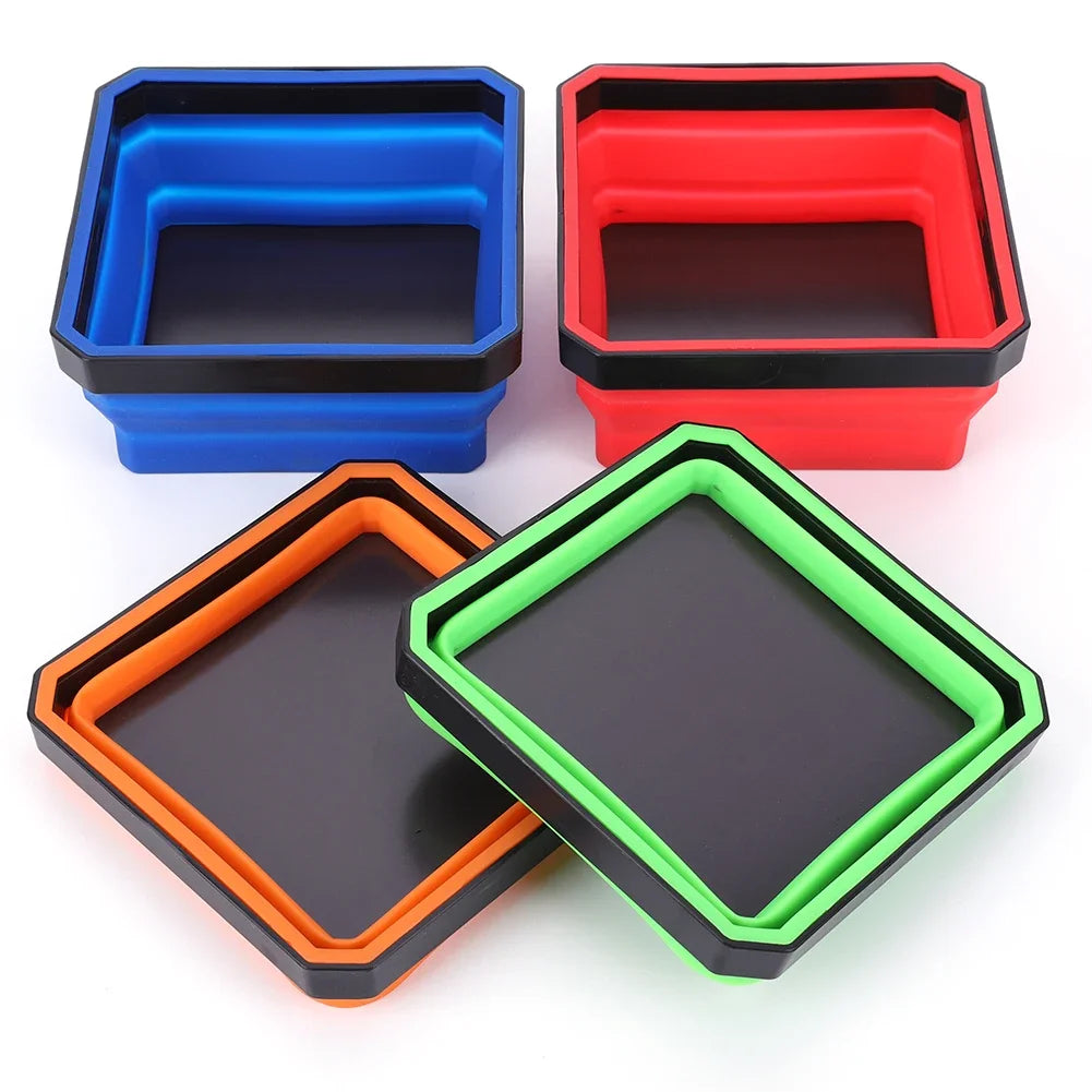 Magnetic Parts Tray Set — Heavy Duty, Stainless Steel, Rubber Base, Flexible, Anti-Scratch, Strong Magnet