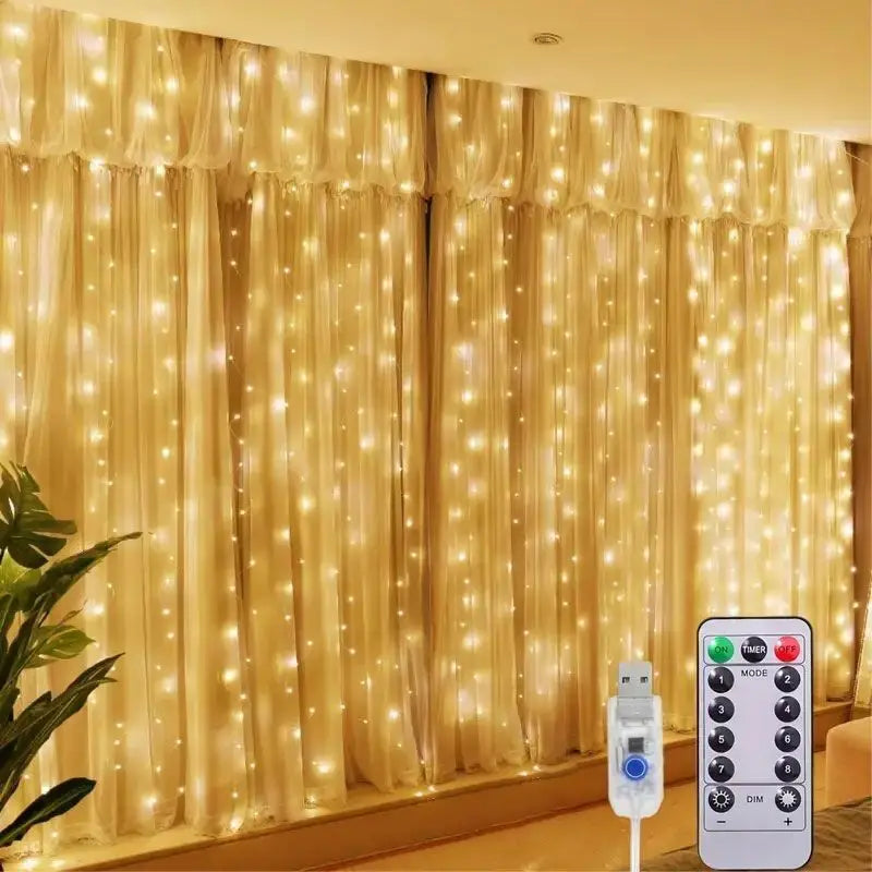 USB Curtain Fairy Lights — 8 Modes, Remote, Timer, Waterproof, Dimmable