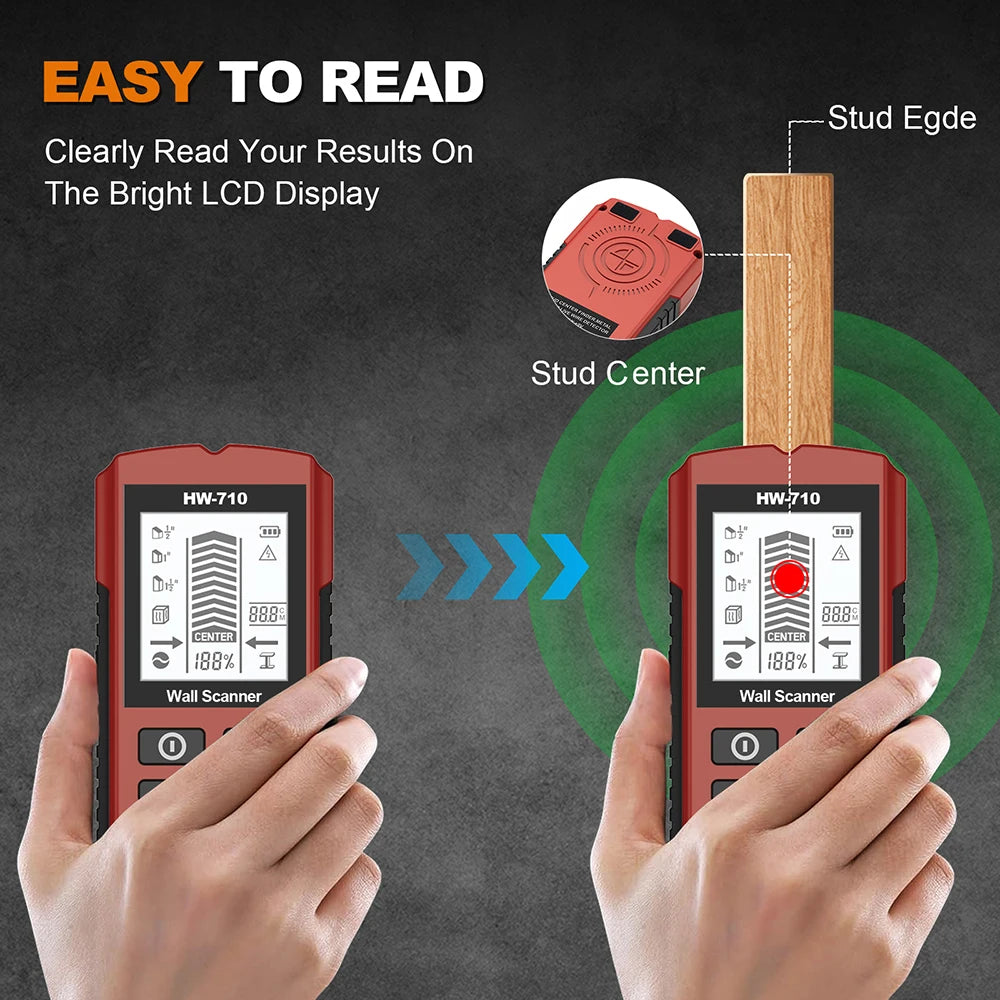 6-in-1 Electronic Stud Finder & Wall Scanner - Detects Wood Studs, Metal, Live AC Wires, Pipes - LCD Display, No Guessing