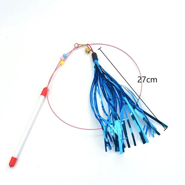 Interactive Cat Teasing Wand - Feather + Bell + Plush Mouse Wire Toy, 14 Color Variants for Indoor Play & Exercise