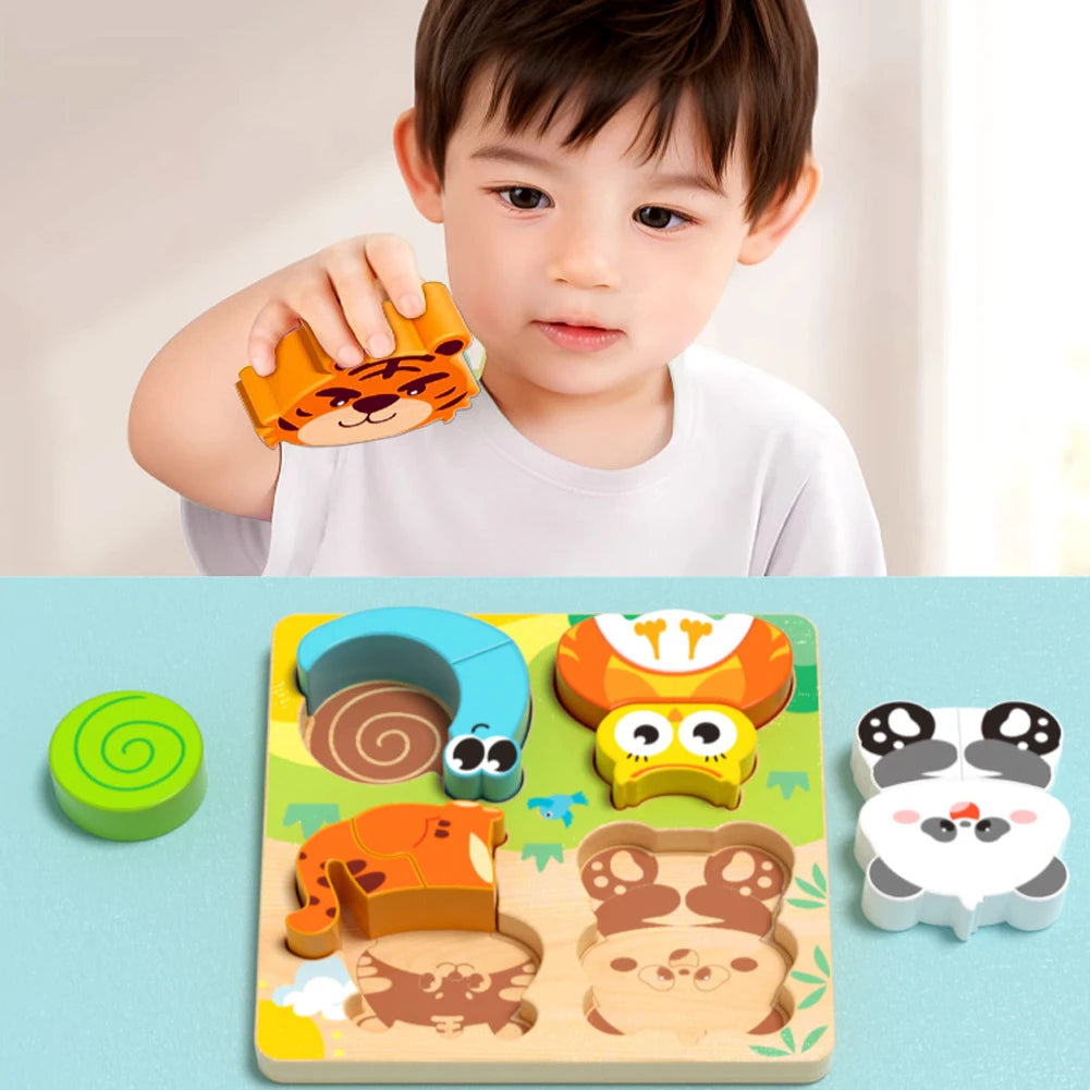 4-in-1 Wooden Animal Puzzle Set - Montessori Cognitive Jigsaw Learning Toy for Toddlers Ages 1-4, Develops Shape & Color Recognition
