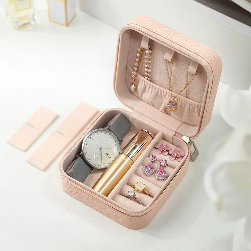 Portable Jewelry Travel Organizer - Compact Leather Case for Earrings Necklaces Rings, Multi-Compartment Travel Jewelry Box, Anti-Tarnish Storage