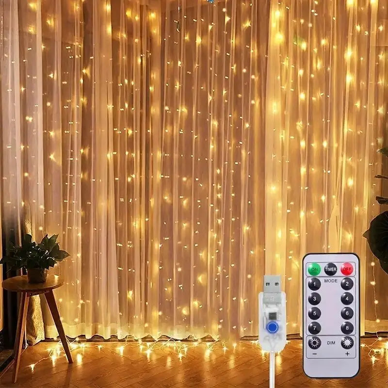 USB Curtain Fairy Lights — 8 Modes, Remote, Timer, Waterproof, Dimmable