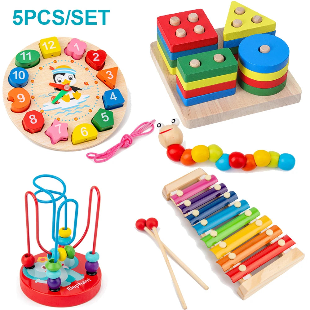 Montessori Stacking Blocks — Wooden Toy, Shape Sorter, Early Learning, Fine Motor, Toddler Gift