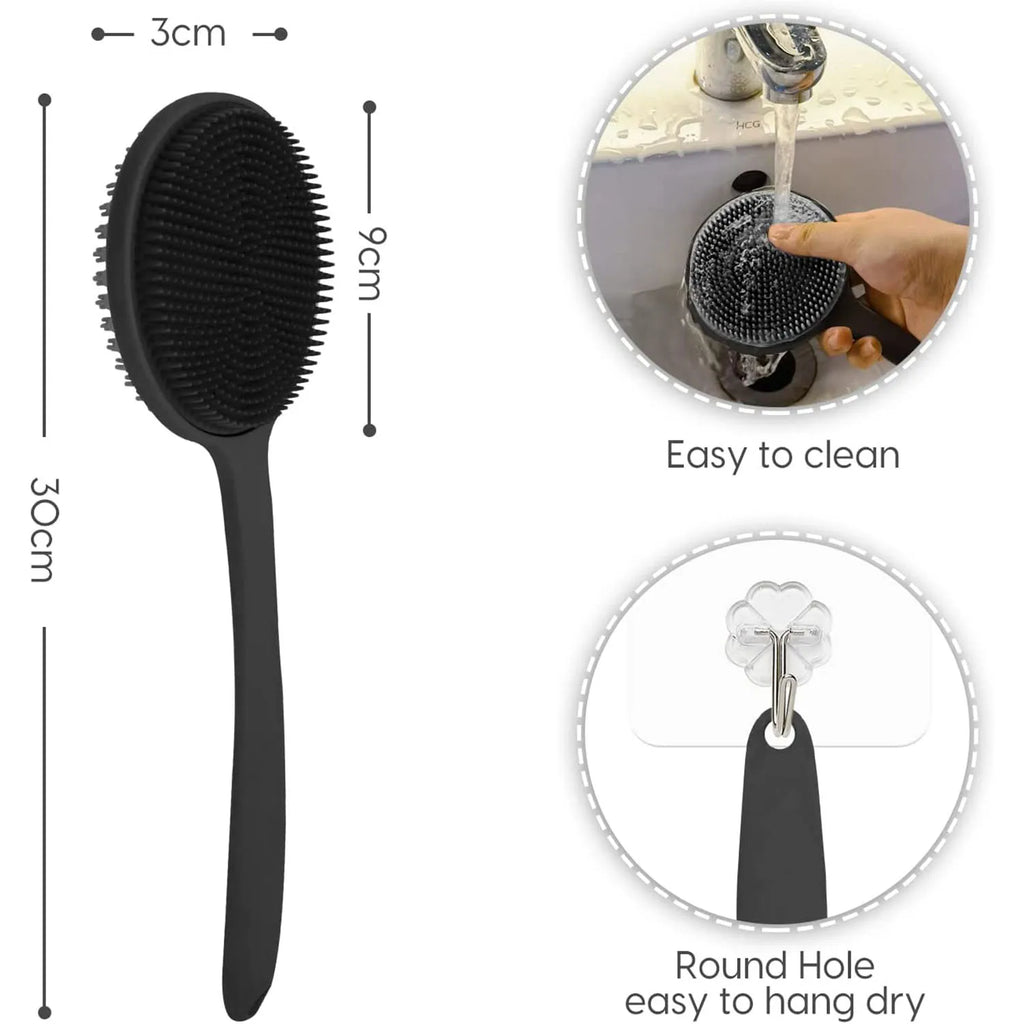 Silicone Back Scrubber Shower Brush - Long Handle Double-Sided Body Exfoliator, Massage Bath Brush, Anti-Mold Bathroom Cleaning Tool