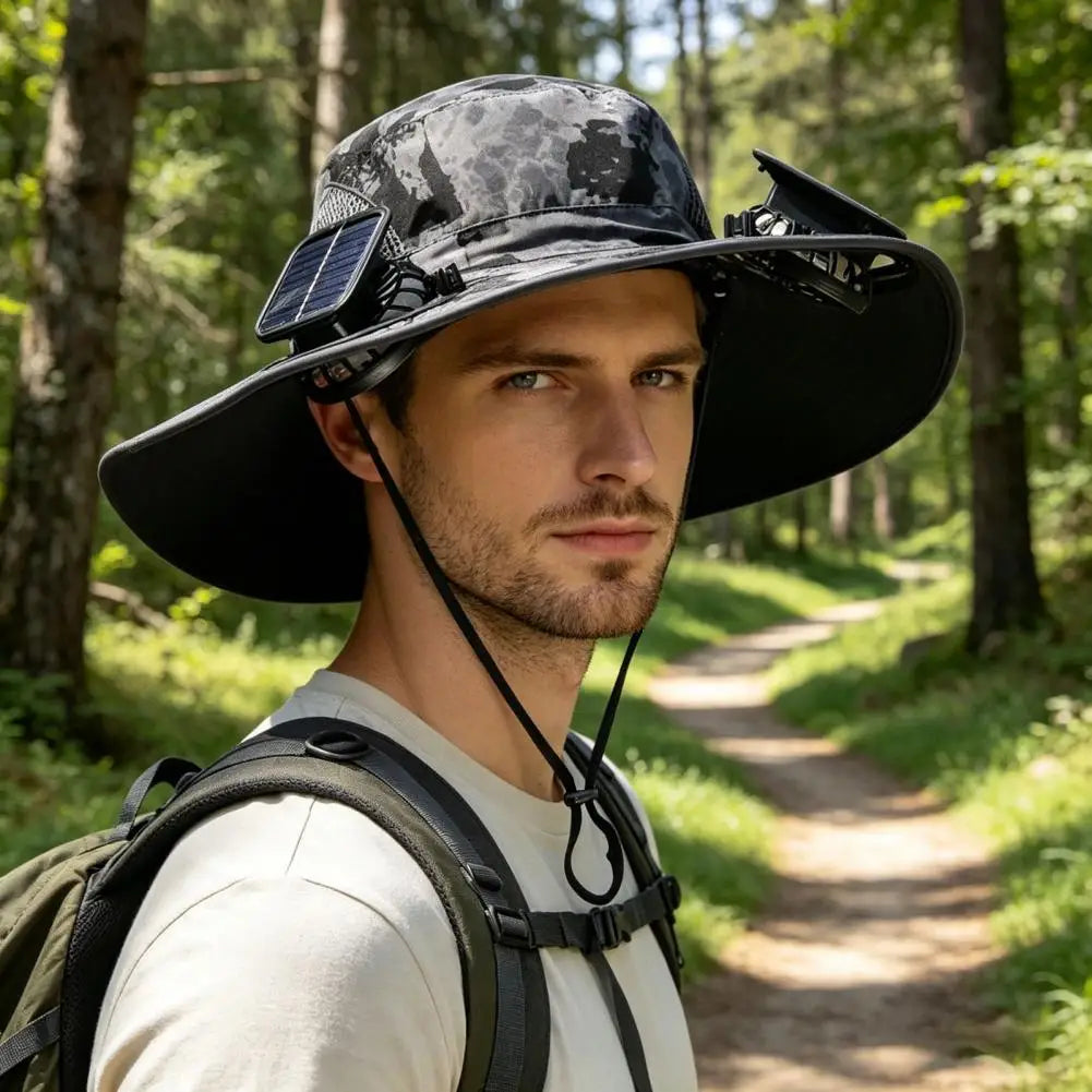 Solar Hat — Cooling Fan, Adjustable, Wide Brim, Portable, UV Protection