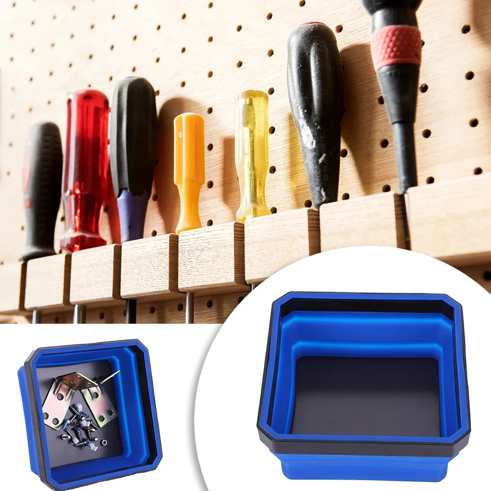 Magnetic Parts Tray Set — Heavy Duty, Stainless Steel, Rubber Base, Flexible, Anti-Scratch, Strong Magnet