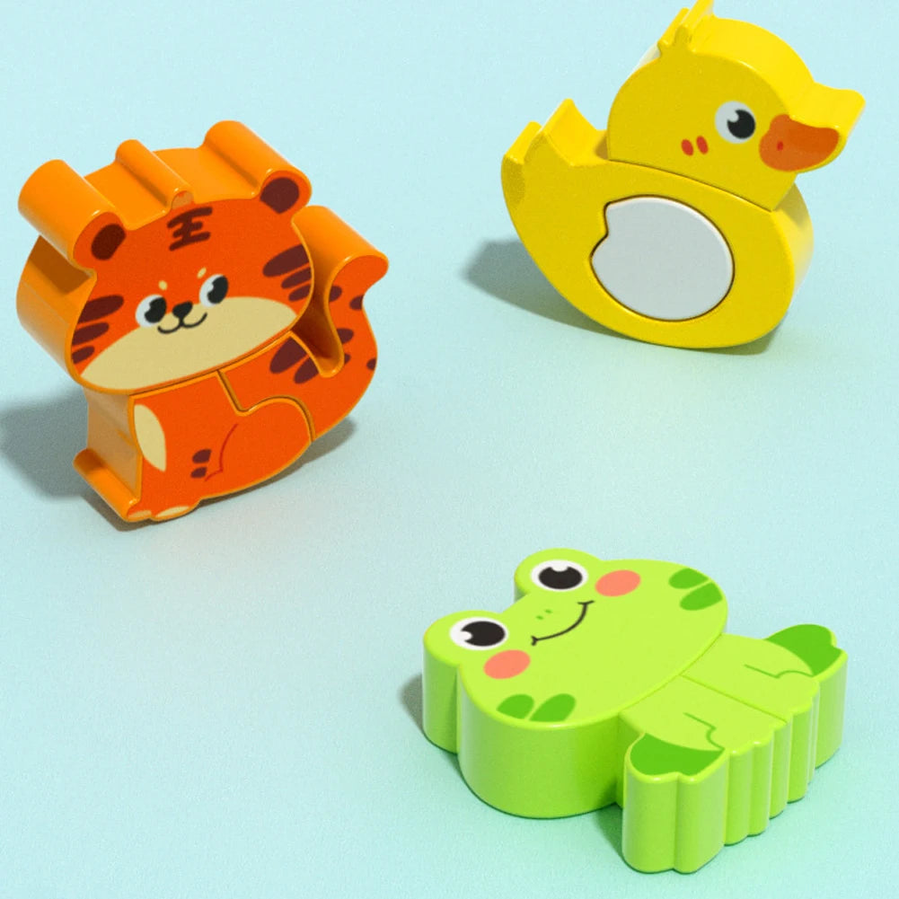 4-in-1 Wooden Animal Puzzle Set - Montessori Cognitive Jigsaw Learning Toy for Toddlers Ages 1-4, Develops Shape & Color Recognition