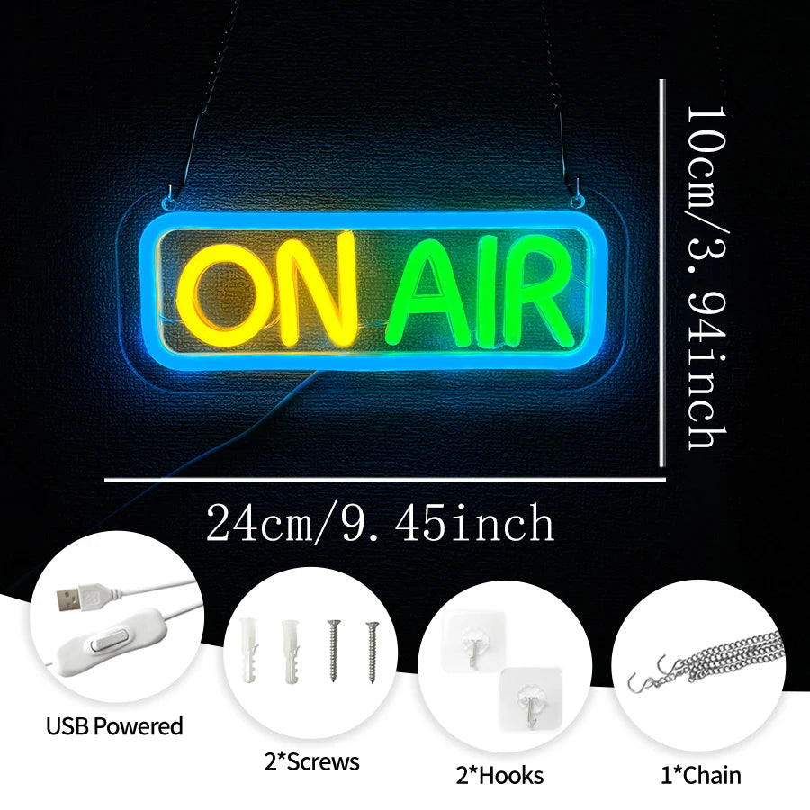 LED Neon ON AIR Sign - USB Powered Wall Decoration Light, Studio Bar Gaming Room Bedroom Decor, Modern Aesthetic Acrylic LED Sign