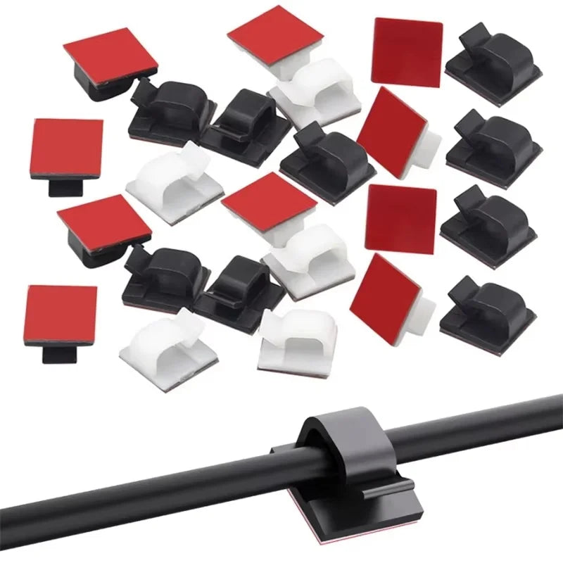 Self-Adhesive Cable Organizer Clip Set - Tame Desk Cords, Headphones, USB Cables, Power Strips (20 / 60 / 100 / 200 pcs)