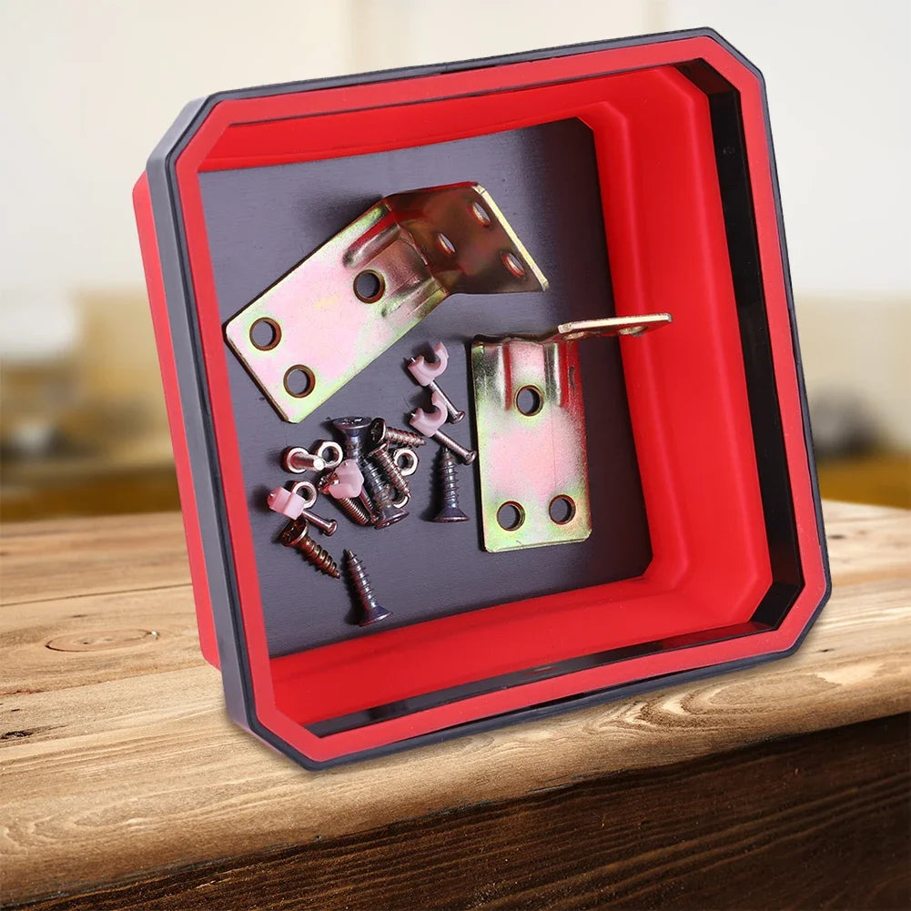 Magnetic Parts Tray Set — Heavy Duty, Stainless Steel, Rubber Base, Flexible, Anti-Scratch, Strong Magnet
