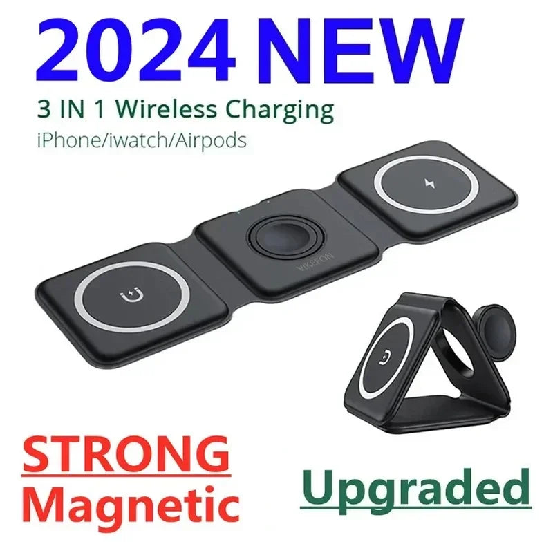 3-in-1 Wireless Charger Stand — Fast Charging, Universal Compatibility, Space Saving, iPhone, Apple Watch, AirPods