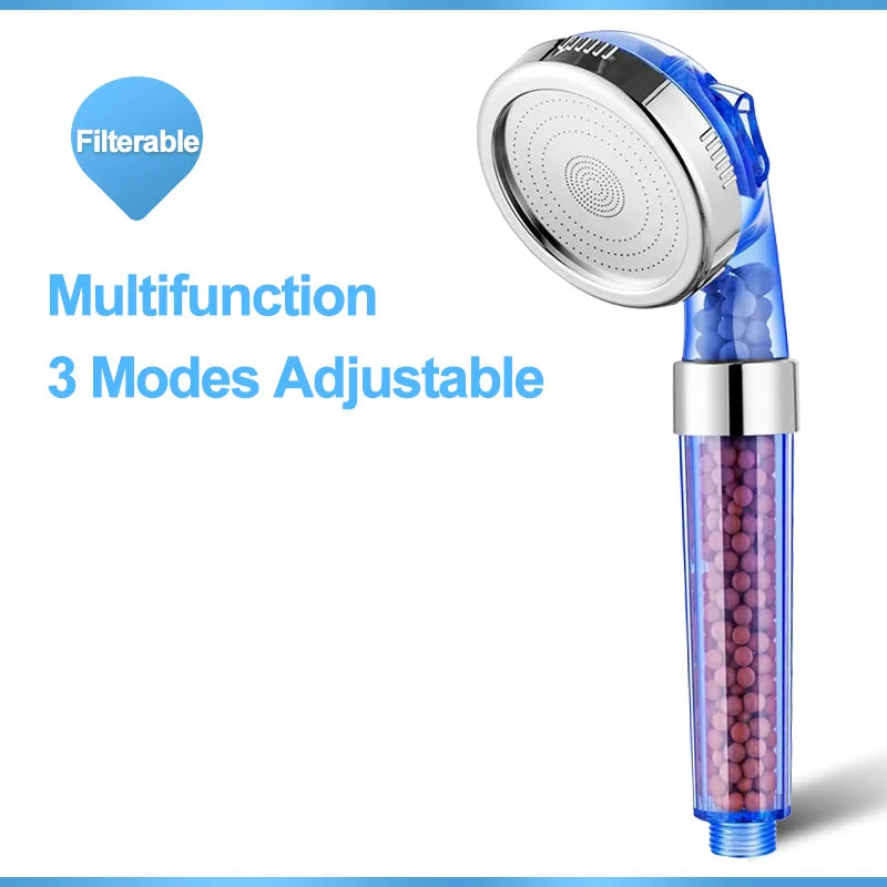 High-Pressure 3-Mode Filter Shower Head - Anion Mineral Bead Filtration, Water-Saving, Spa-Style Nozzle (Universal Fit)