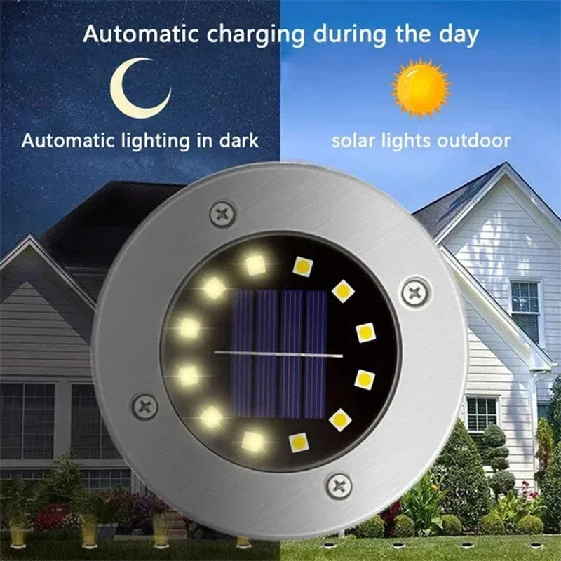 Solar Ground Disk Lights — Waterproof, Wireless, Outdoor, Garden, Pathway, Driveway