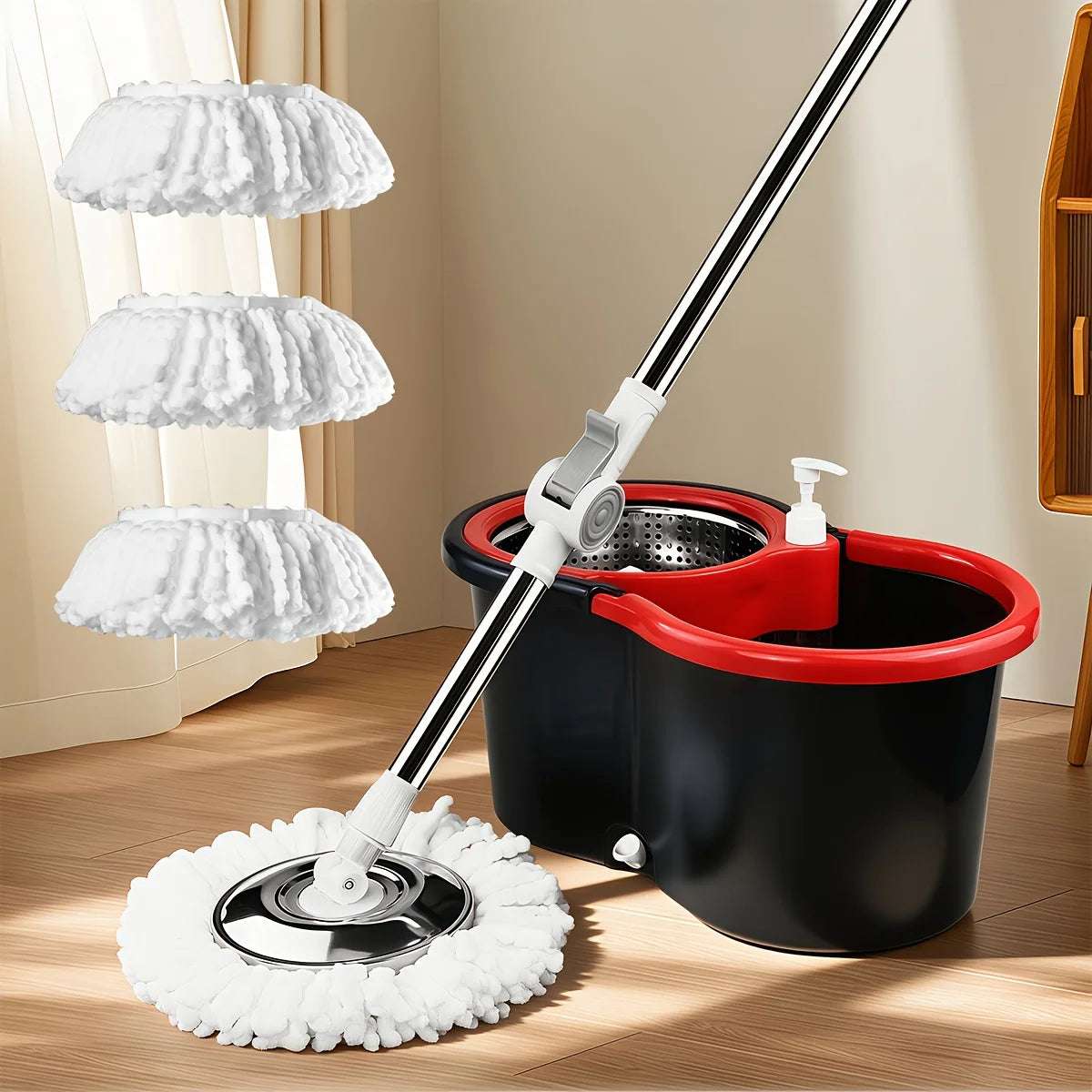 Spin Mop — 360° Rotating, Hands-Free, Easy Wringing, Microfiber, Extendable Handle