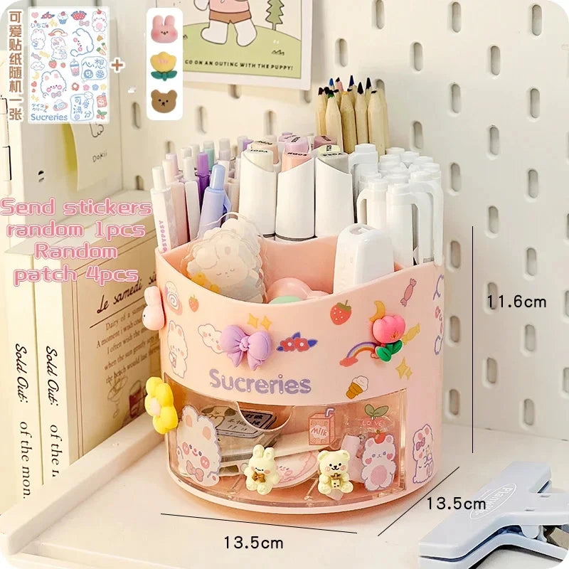 Rotating Desk Organizer - Multi-Compartment Pen Holder, 360 Spinning Office Stationary Caddy, Pencil Storage Box, Home Office Desktop Organizer