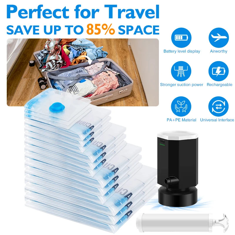 Cordless Electric Pump for Vacuum Storage Bags Travel Rechargable Air Pump for Space Saver Bag Various Clothes Luggage Seal Bags