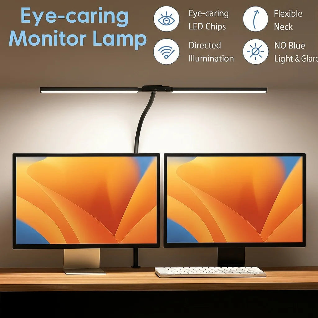 LED Monitor Lamp — Dual Head, Dimmable, Eye-Care, USB Powered, No Screen Glare