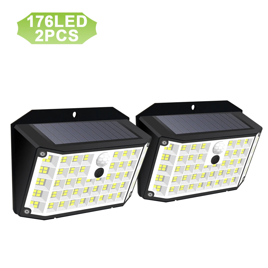 Solar Motion-Sensor Flood Lights - 176 LEDs, IP65 Waterproof, 3 Modes, Zero-Wiring Security Lighting for Porch, Yard, Driveway