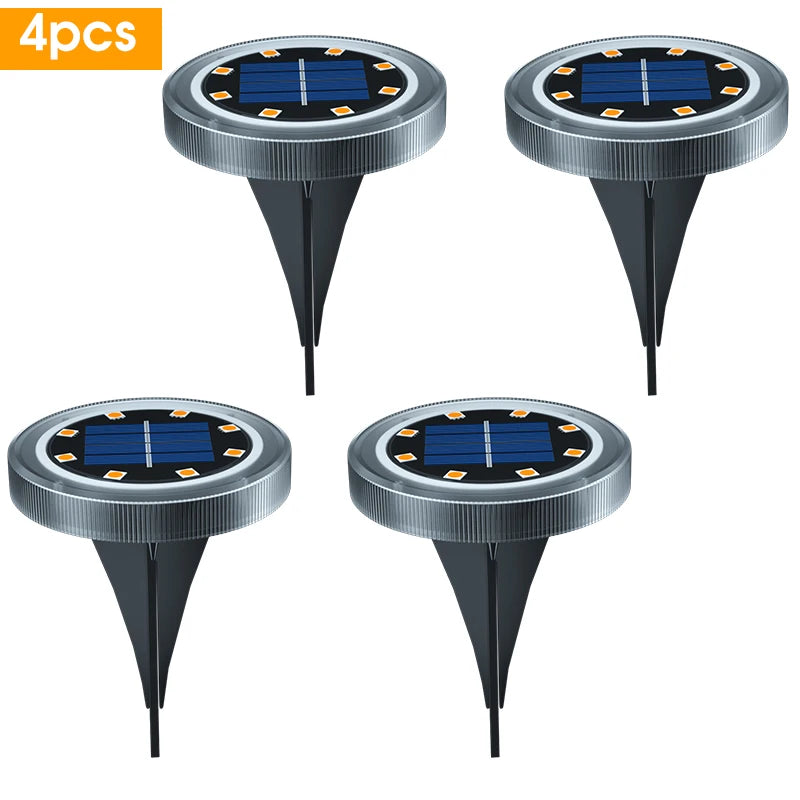 Solar Ground Disk Lights — 8 Pack, Bright, Waterproof, Outdoor, Garden, Pathway