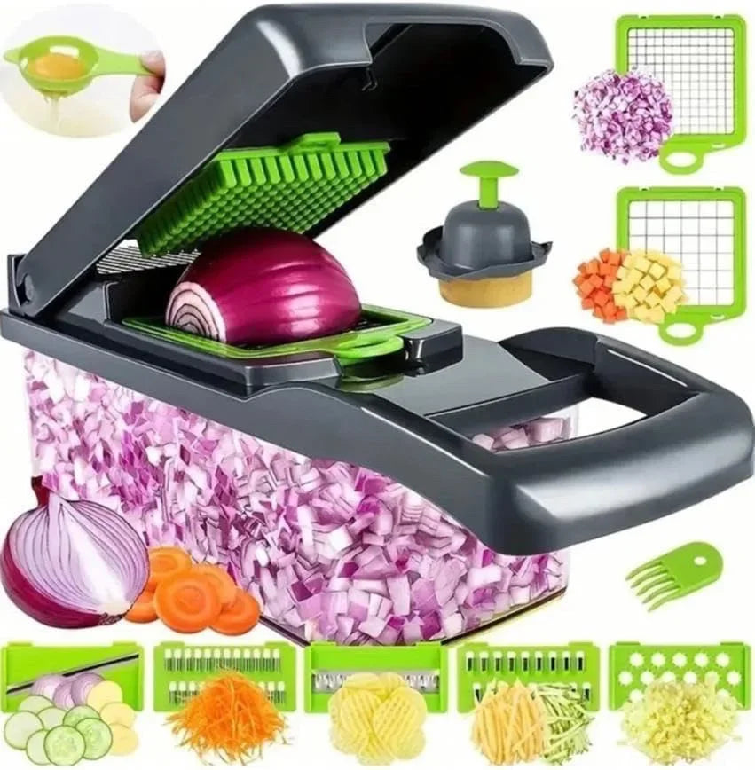 Vegetable Chopper — 12-in-1 Multifunctional, Stainless Steel, Professional Grade, Manual, Dicer