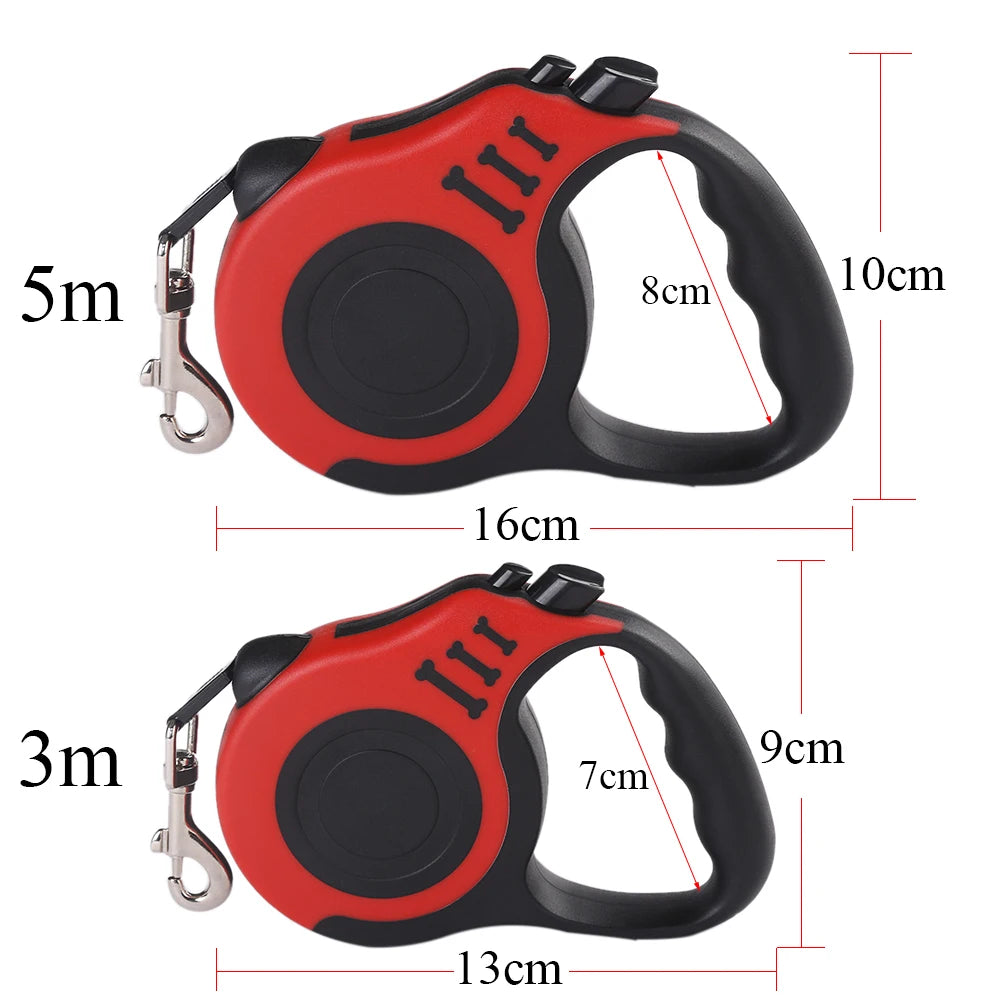 Retractable Dog Leash - 3m or 5m Auto-Locking Nylon Lead for Small to Medium Dogs & Cats, One-Hand Brake, 12 Colors