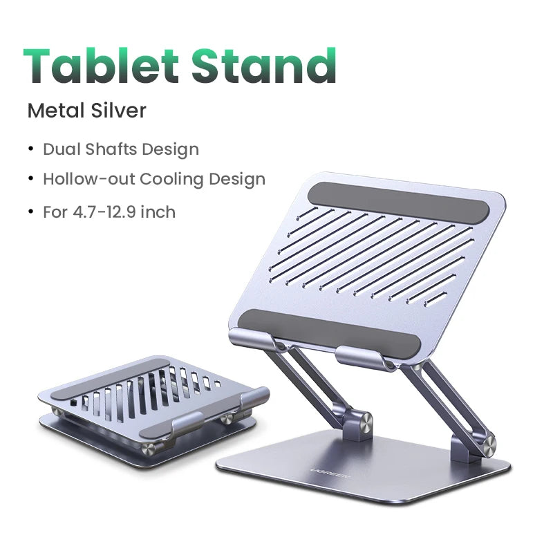 Aluminum Phone & Tablet Desk Stand - Adjustable Foldable Holder for iPhone iPad Galaxy, Anti-Slip Premium Aluminum, Ergonomic Tech Stand