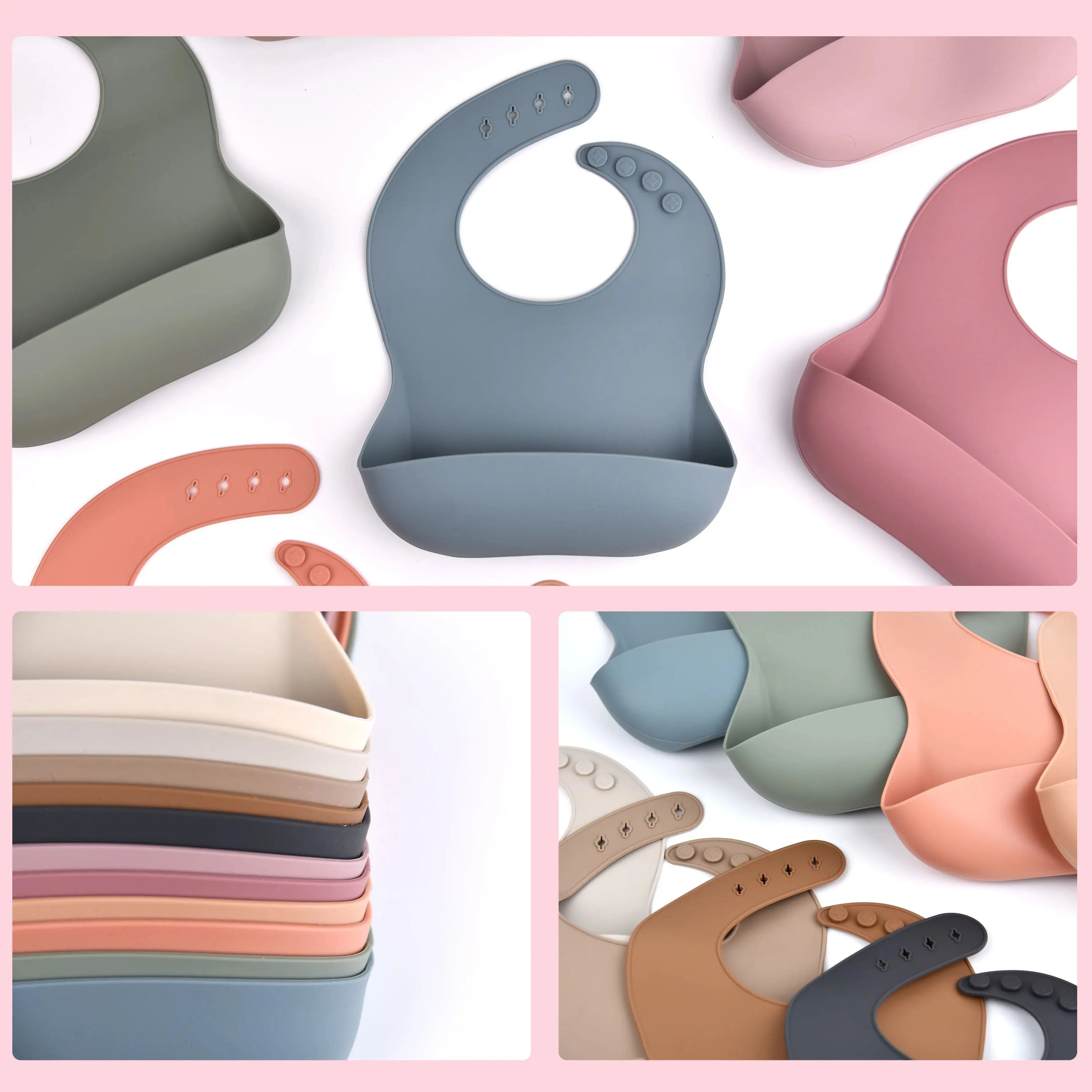 Silicone Baby Feeding Bib with Deep Food Catcher - Waterproof, Adjustable, Dishwasher-Safe in 10 Modern Colors