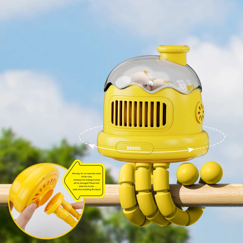 Portable Stroller Fan — USB Rechargeable, Flexible Tripod, Clip-On, Quiet, Safe for Babies