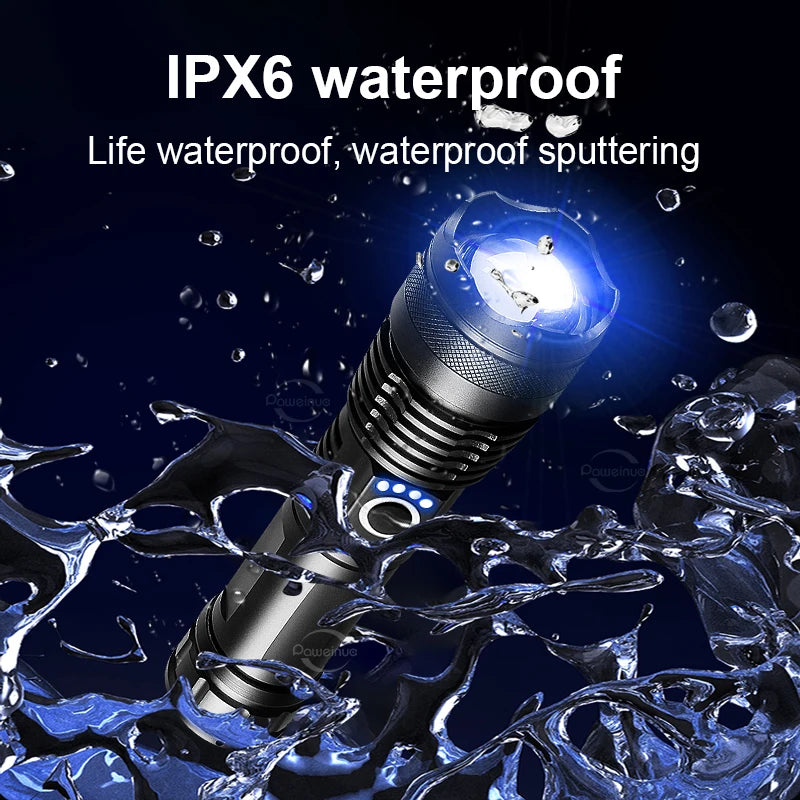 XHP360 Ultra-Bright Tactical LED Flashlight - USB-C Rechargeable, Telescopic Zoom, Camping & Emergency Lantern