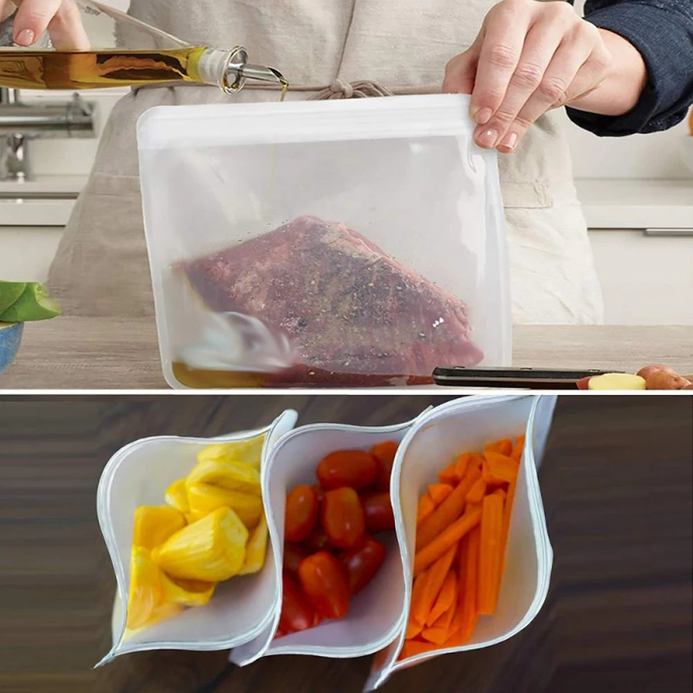 10-Piece Reusable Silicone Food Storage Bag Set - Leakproof, Stand-Up, Freezer & Microwave Safe (Plastic-Bag Replacement)