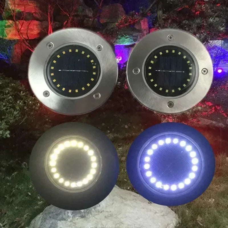 Solar Ground Disk Lights — Waterproof, Wireless, Outdoor, Garden, Pathway, Driveway