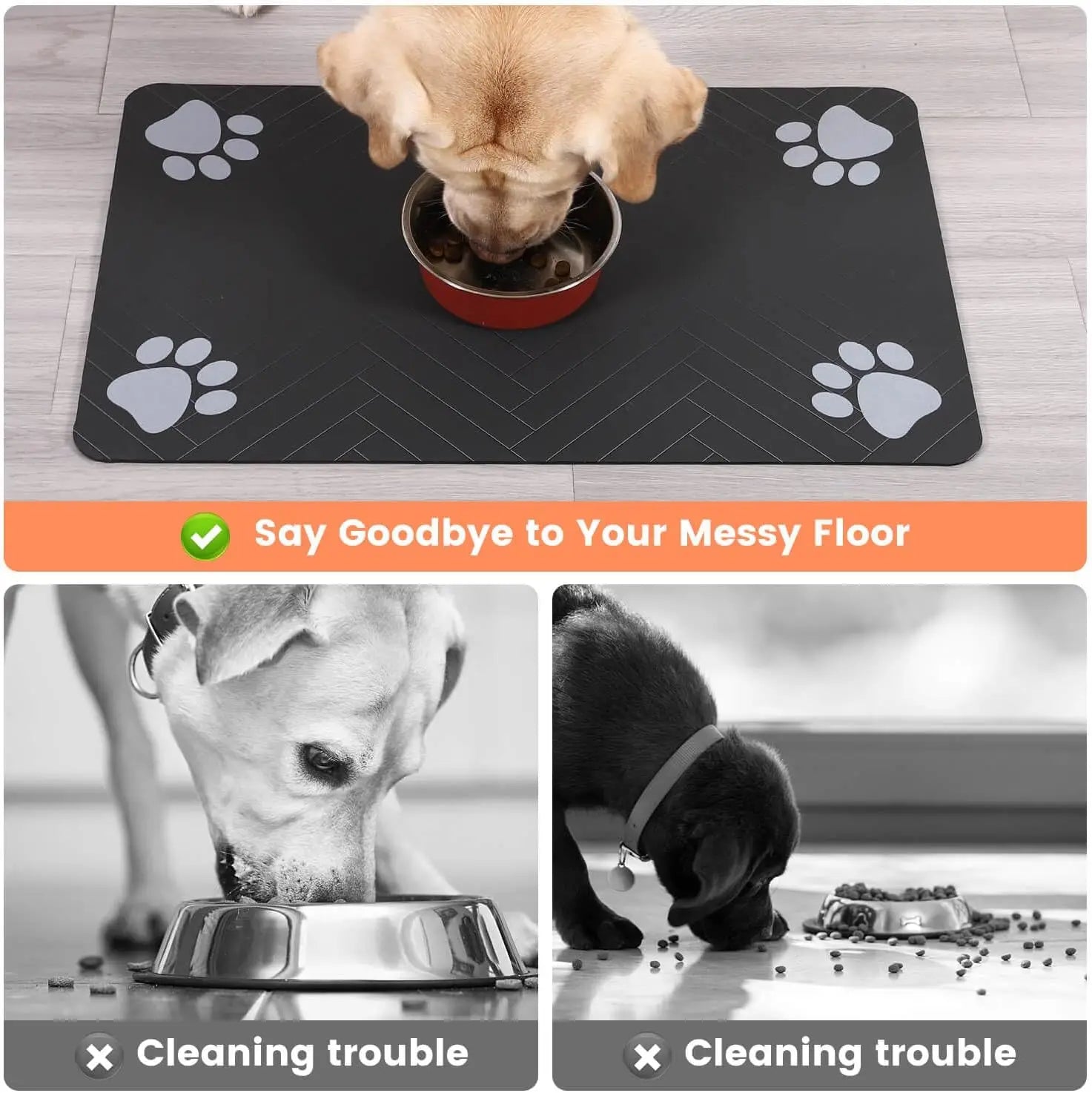 Absorbent Pet Feeding Mat - Waterproof Rubber-Backed Placemat for Dog & Cat Food and Water Bowls, Quick-Dry, Protects Floors