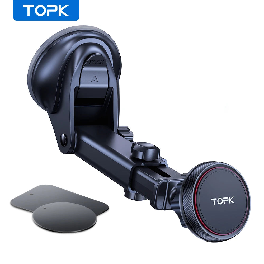Magnetic Car Phone Mount - N52 Strong Magnet Dashboard Windshield Holder, Telescopic Arm Suction Cup, Universal Phone Stand for iPhone Android