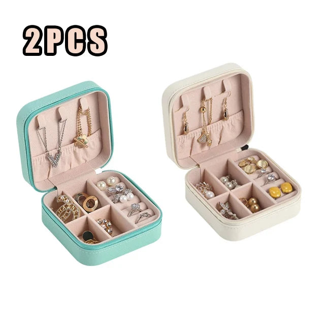 Portable Jewelry Travel Organizer - Compact Leather Case for Earrings Necklaces Rings, Multi-Compartment Travel Jewelry Box, Anti-Tarnish Storage