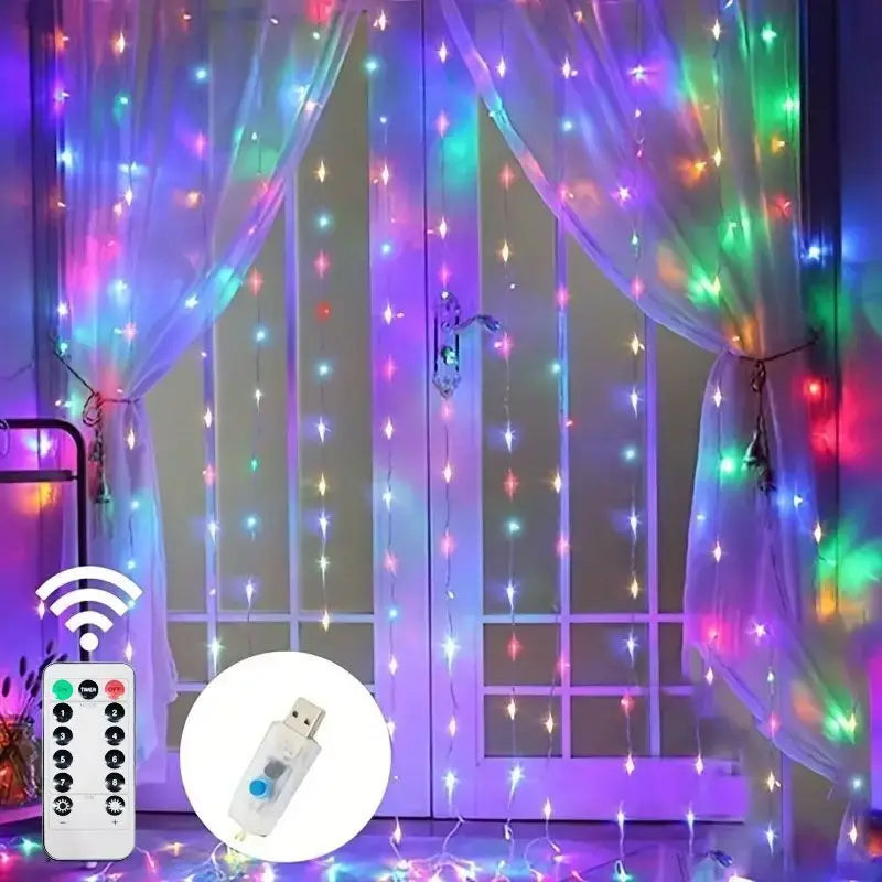 USB Curtain Fairy Lights — 8 Modes, Remote, Timer, Waterproof, Dimmable