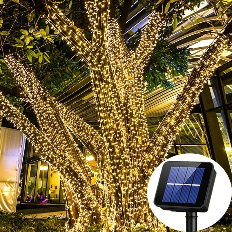 Solar String Lights — Outdoor Patio, Waterproof, Warm White, Dimmable, Shatterproof