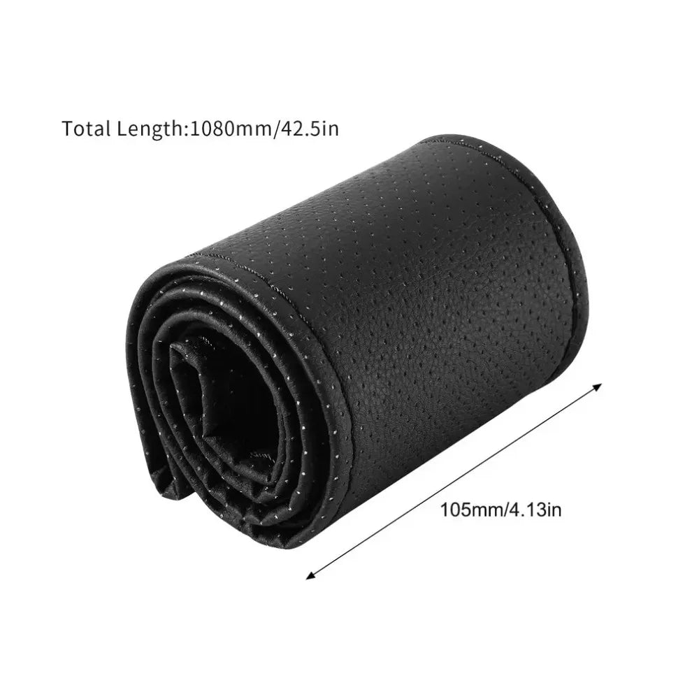 Hand-Stitched PU Leather Steering Wheel Cover - Custom-Fit DIY Kit with Needle & Thread, Non-Slip Grip (Fits 14.5-15.5")