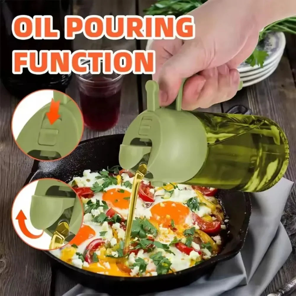 Light-Blocking Olive Oil Sprayer & Dispenser - 470ml 2-in-1 Dark Glass Bottle for Cooking, Salads, Air Fryer, Baking