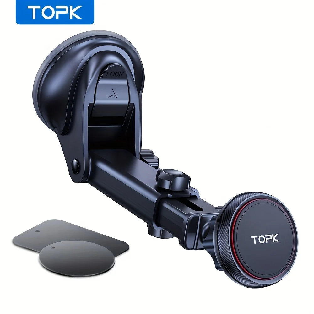 Magnetic Car Phone Mount - N52 Strong Magnet Dashboard Windshield Holder, Telescopic Arm Suction Cup, Universal Phone Stand for iPhone Android