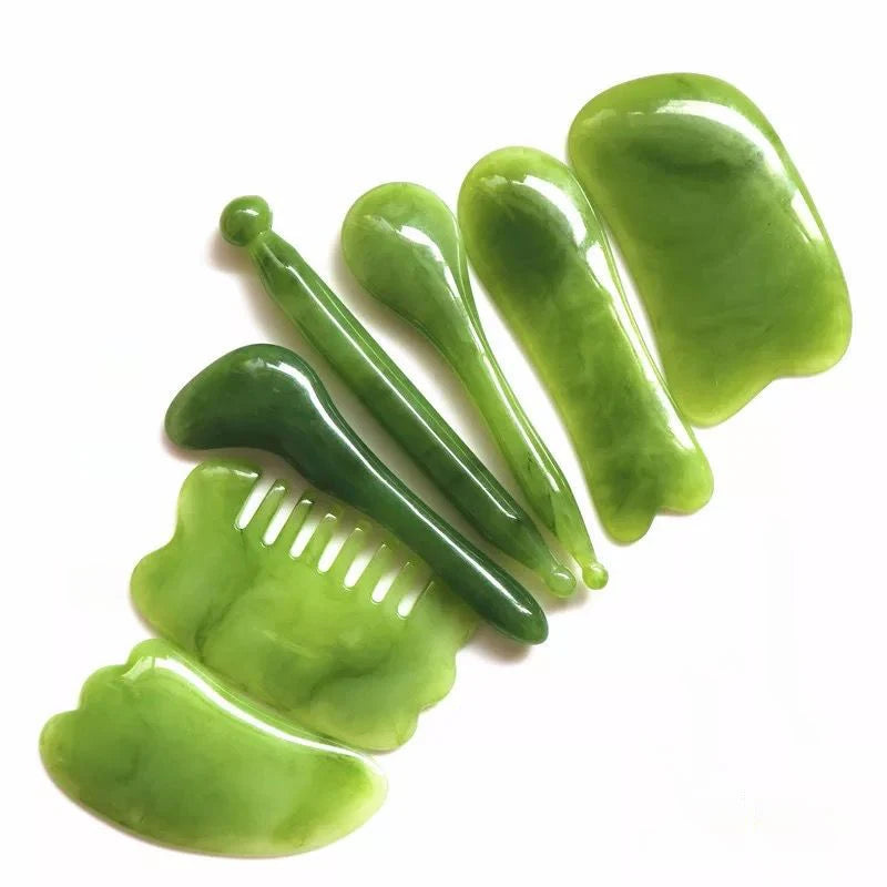 7-Piece Gua Sha & Jade Roller Beauty Set - Full Face, Neck & Body Massage Stones for Sculpting, Lymphatic Drainage & SPA Skincare