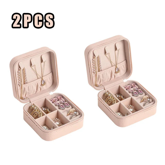 Portable Jewelry Travel Organizer - Compact Leather Case for Earrings Necklaces Rings, Multi-Compartment Travel Jewelry Box, Anti-Tarnish Storage