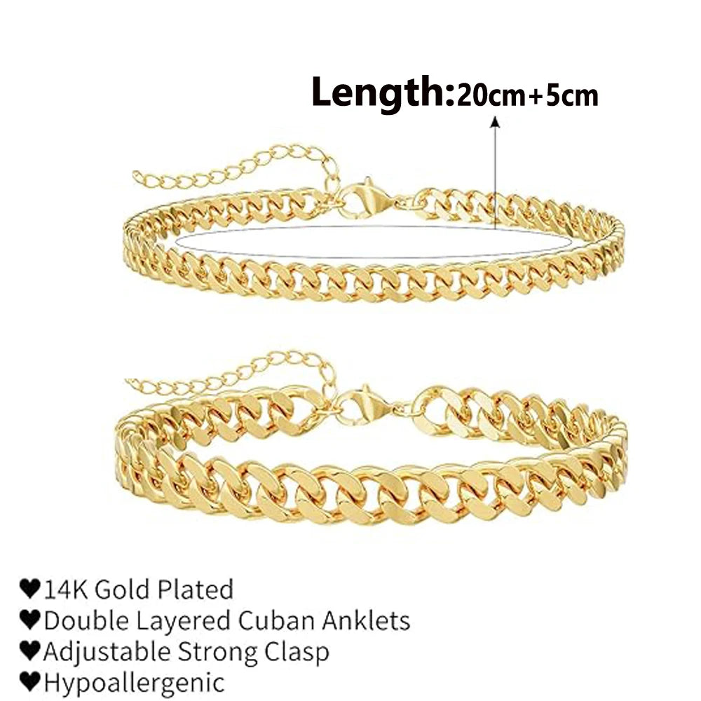 Gold Anklet — Chunky Cuban Link, Waterproof, Durable, Tarnish-Resistant, Everyday Wear