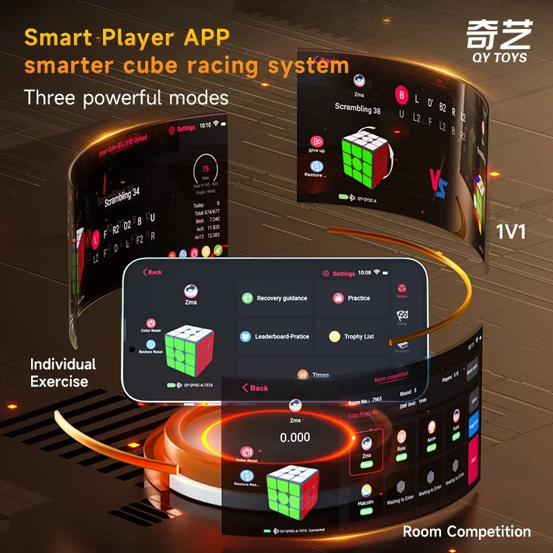 Qiyi Smart 3x3 Magnetic Speed Cube - Stickerless Pro Cube, Connects to App for Solve Tracking, Tournament-Grade Fidget Toy