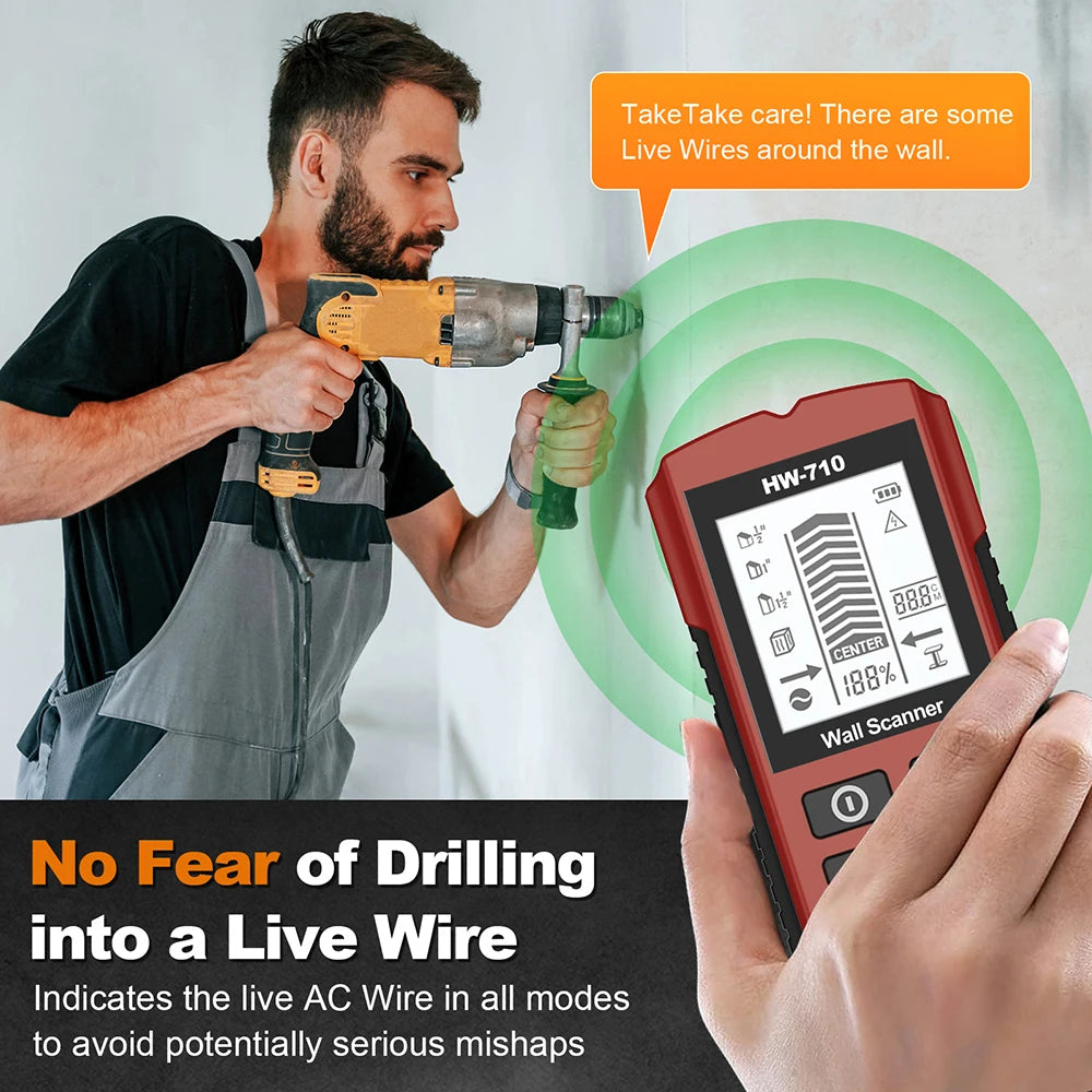 6-in-1 Electronic Stud Finder & Wall Scanner - Detects Wood Studs, Metal, Live AC Wires, Pipes - LCD Display, No Guessing