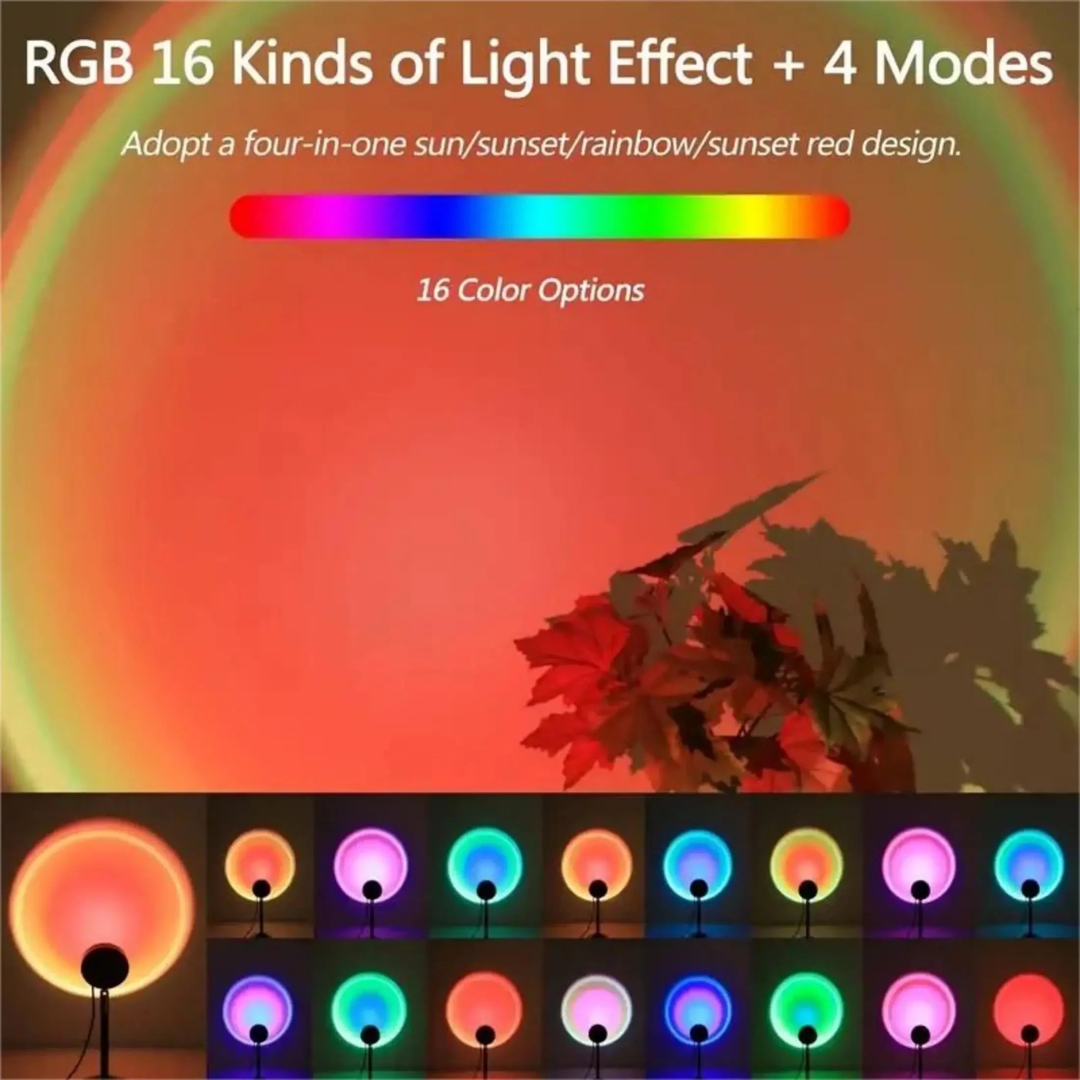 Sunset Lamp Projector — RGB Color, Rainbow, Halo, Aura, Mood Lighting